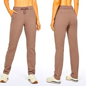 CRZ Yoga Stretch Drawstring Long Pants with Pockets in Mineral Brown Size XS